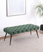 Ella tufted teal bench highlighting fabric texture, angled side