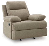 Side view of Side-Swipe Mocha Chenille Recliner in mocha chenille fabric