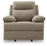 Side-Swipe Mocha Chenille Recliner showing reclining position