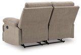 Side-Swipe mocha chenille reclining loveseat, back view