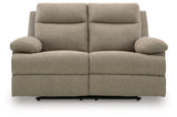 Side-Swipe mocha chenille reclining loveseat, head-on view