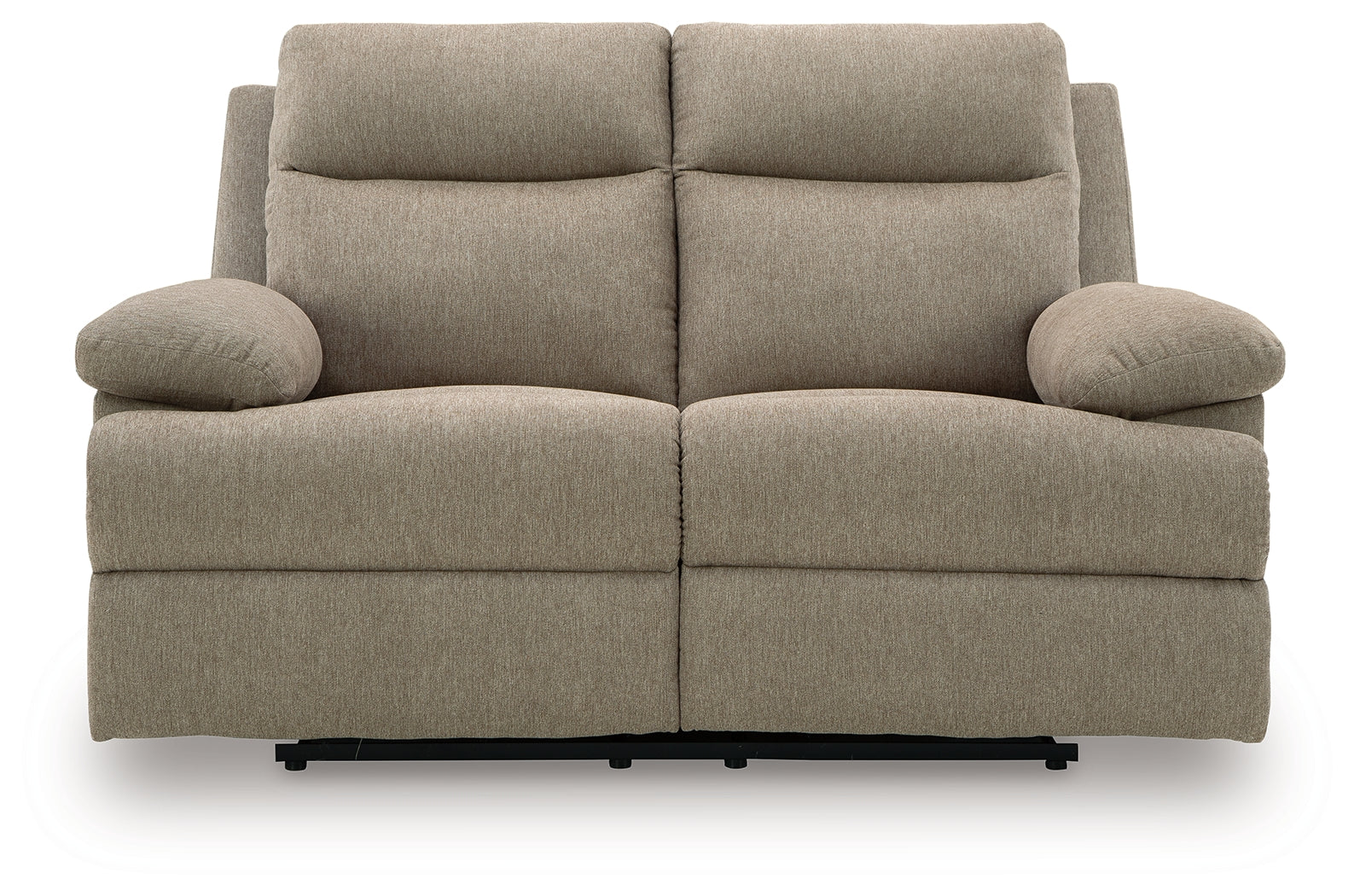 Side-Swipe mocha chenille reclining loveseat, head-on view