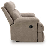 Side-Swipe mocha chenille reclining loveseat, side angle