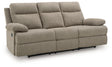 Side-Swipe mocha chenille reclining sofa angle view closed