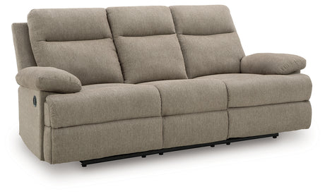 Side-Swipe mocha chenille reclining sofa angle view closed