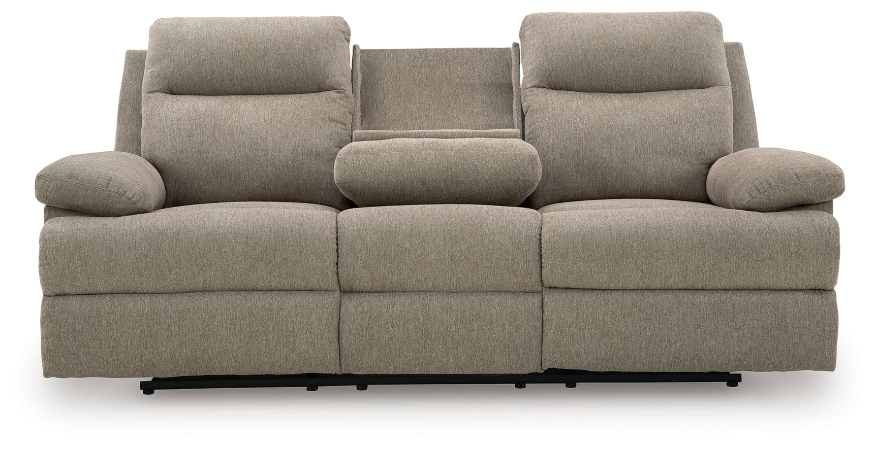 Side-Swipe sofa middle seat drop-down table open showing cup holders and USB port