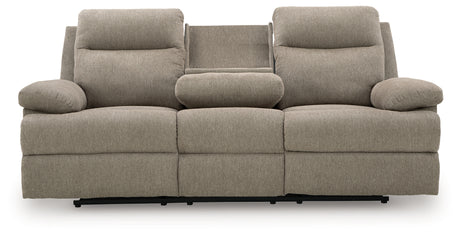 Side-Swipe sofa middle seat drop-down table open showing cup holders and USB port