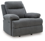 Side view of Side-Swipe Charcoal Chenille Recliner