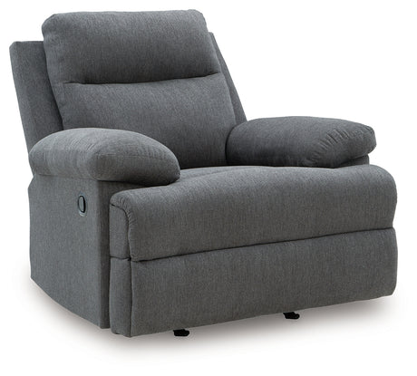 Side view of Side-Swipe Charcoal Chenille Recliner