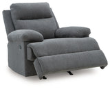 Reclining position of Side-Swipe Charcoal Chenille Recliner