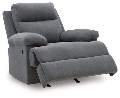 Reclining position of Side-Swipe Charcoal Chenille Recliner