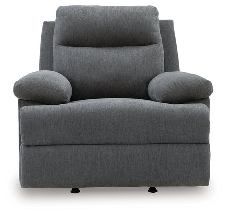 Front view close-up of Side-Swipe Charcoal Chenille Recliner