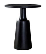 Ixia Round Mango Wood Accent Table showing lower shelf and tapered base