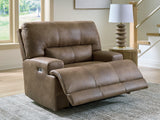 Beckley Place Earth Faux Leather Power Recliner reclined view