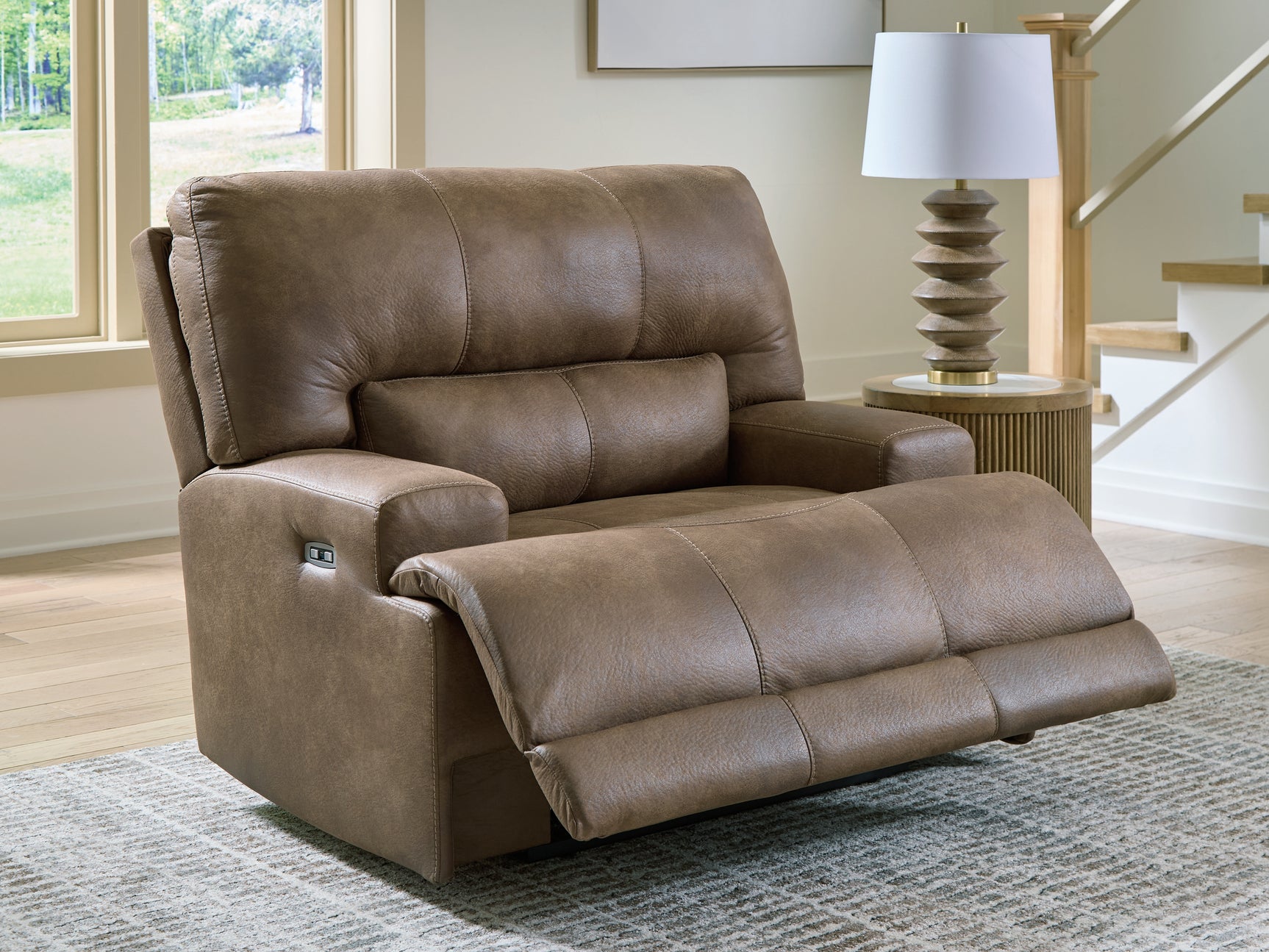 Beckley Place Earth Faux Leather Power Recliner reclined view