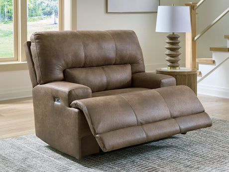 Beckley Place Earth Faux Leather Power Recliner reclined view