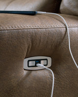 Beckley Place Earth Faux Leather Power Recliner USB port and charger detail