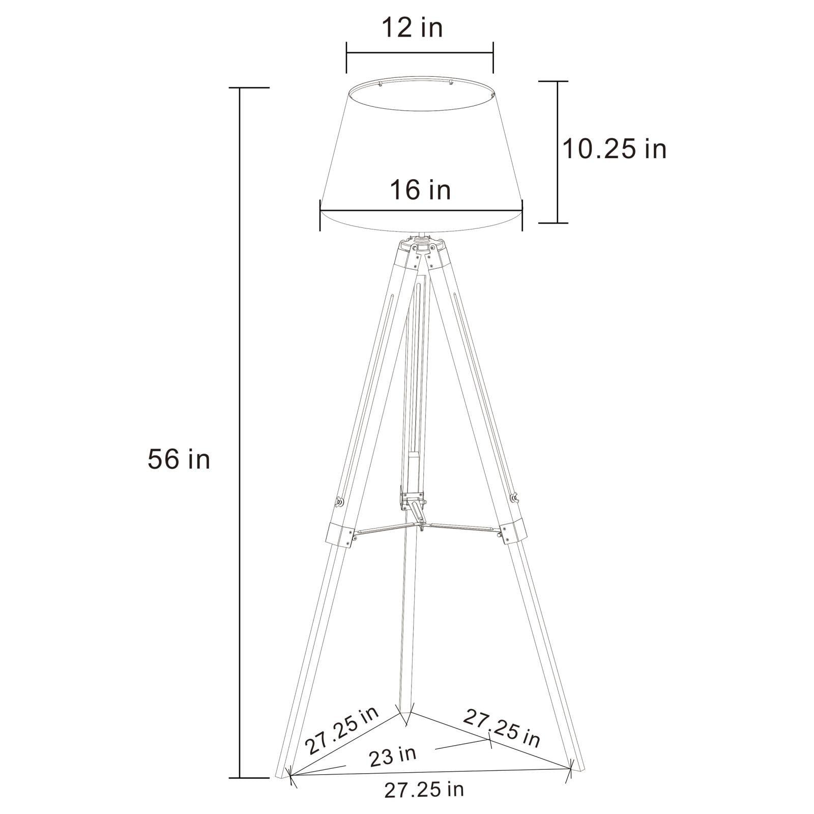 Dayton floor lamp side view showing tripod wood base