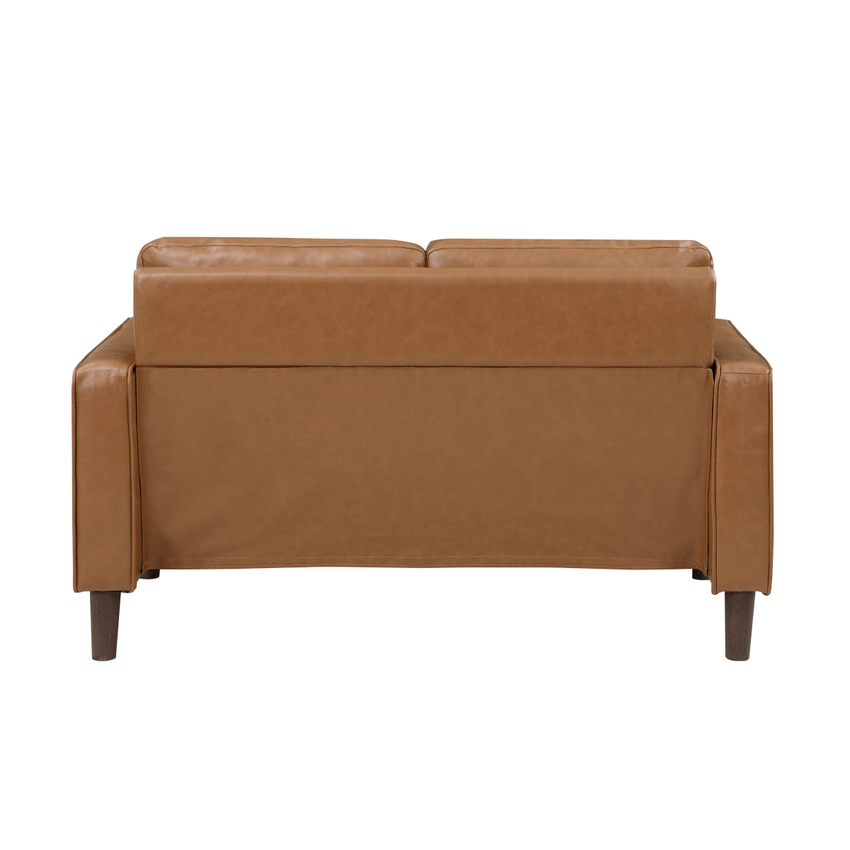 Side view of Malcolm Brown brown faux leather loveseat