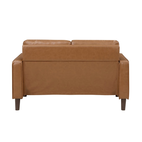Side view of Malcolm Brown brown faux leather loveseat