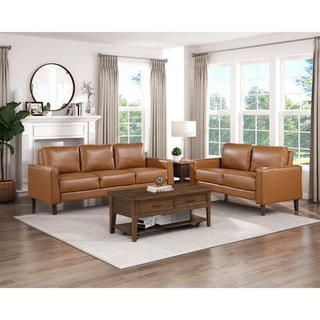 Malcolm Brown brown faux leather sofa main angle