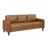 Malcolm Brown brown faux leather sofa side view