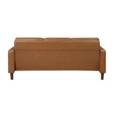 Malcolm Brown brown faux leather sofa detailed upholstery view