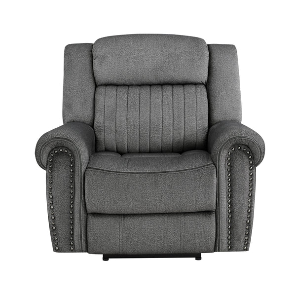 Brennen Charcoal Power Recliner Chair front view in charcoal microfiber upholstery