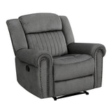 Side view of Brennen Gray recliner chair showing manual pull handle
