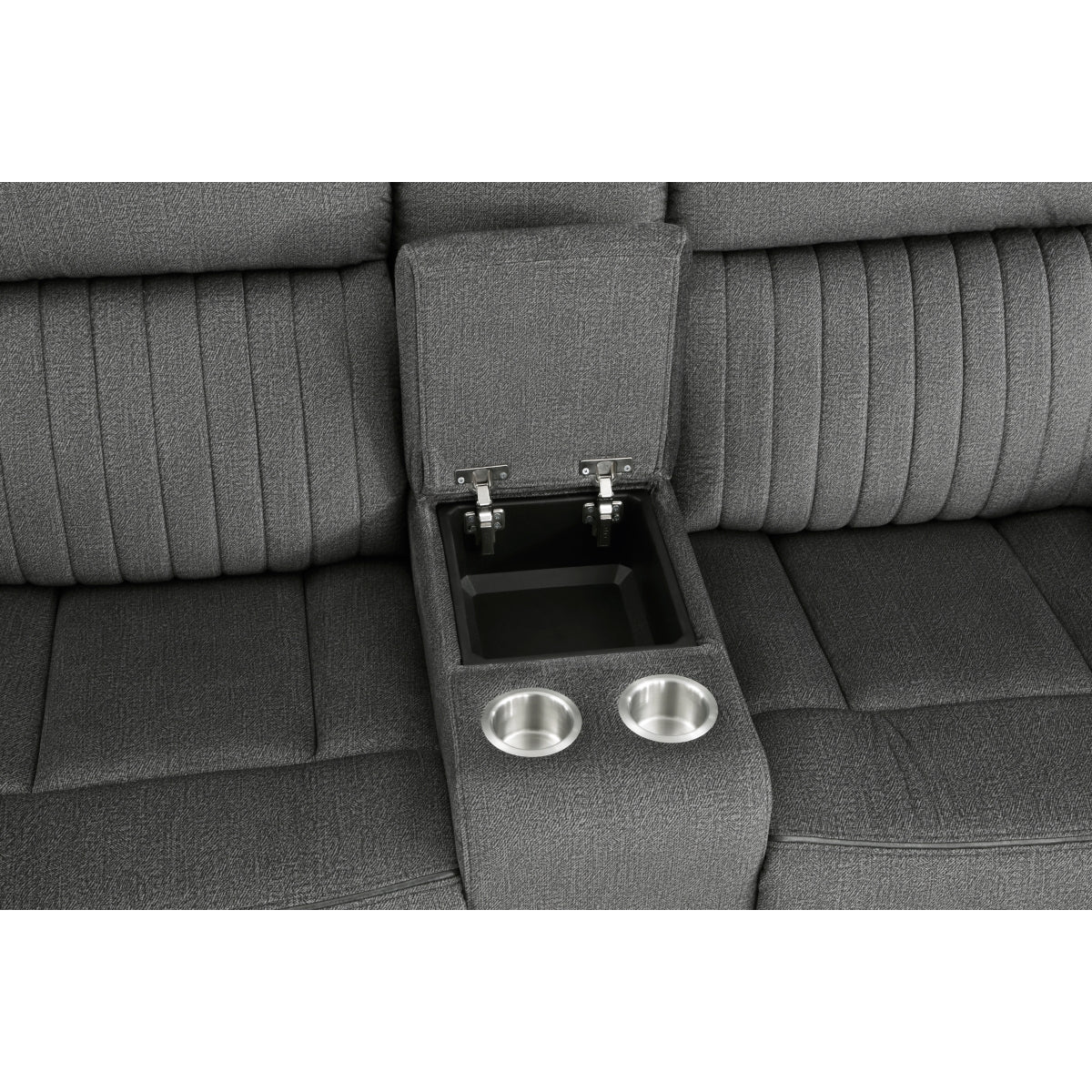 Open center console with storage and cup holders