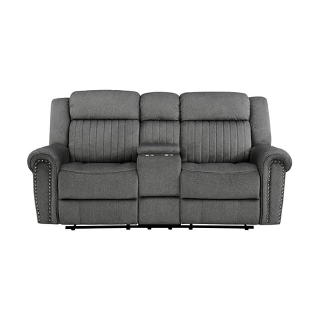 Brennen charcoal double reclining loveseat front angle