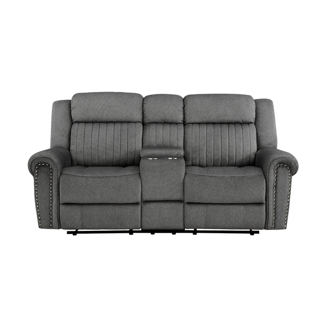 Brennen charcoal double reclining loveseat front angle