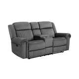 Side view of Brennen charcoal reclining loveseat with console