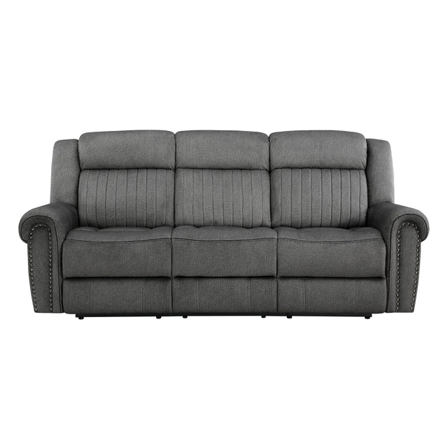 Brennen charcoal power reclining double sofa front angle