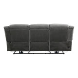 Close-up of textured charcoal microfiber upholstery