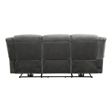 Close-up of textured charcoal microfiber upholstery