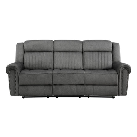 Brennen charcoal reclining sofa front angle showing seat and arm details