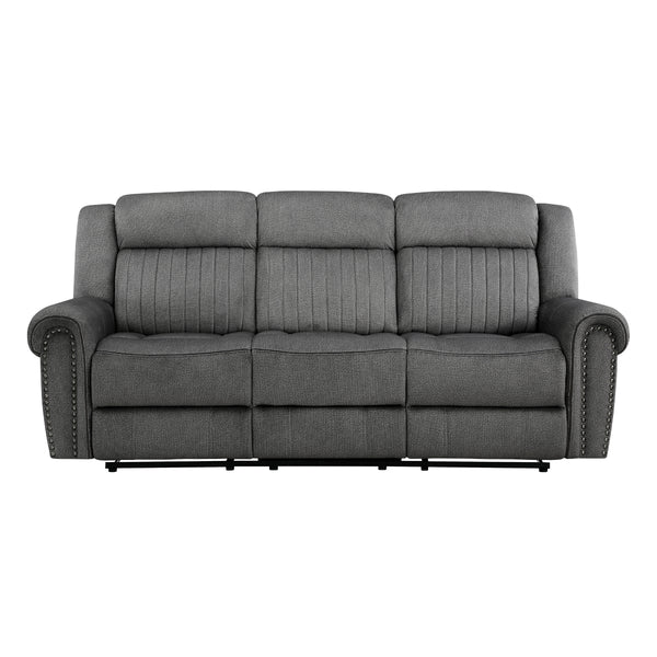 Brennen charcoal reclining sofa front angle showing seat and arm details