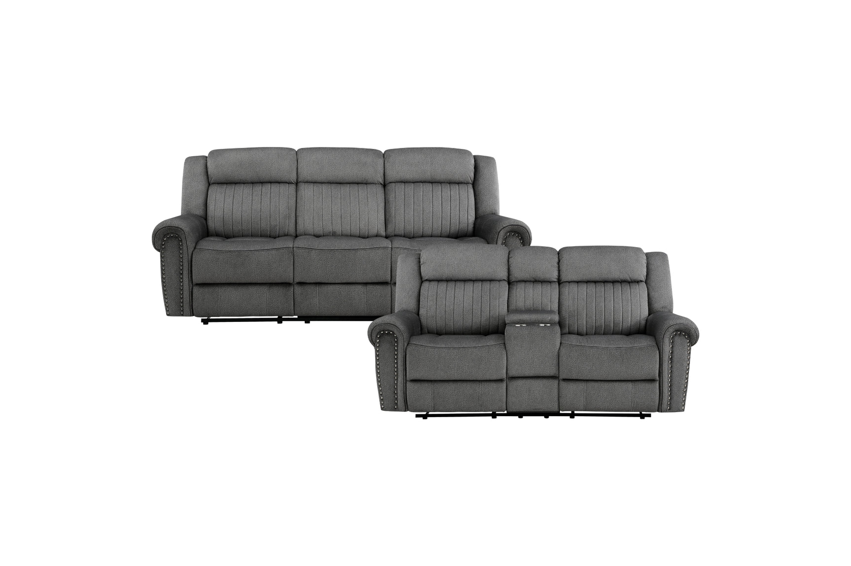 Brennen charcoal reclining sofa set frontal view