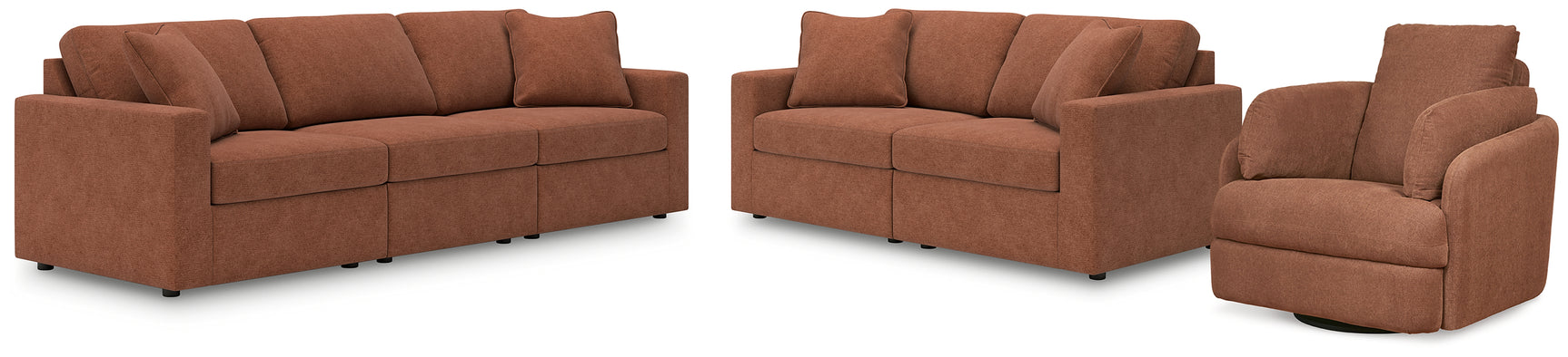 Modmax Spice sofa, loveseat and recliner set front view