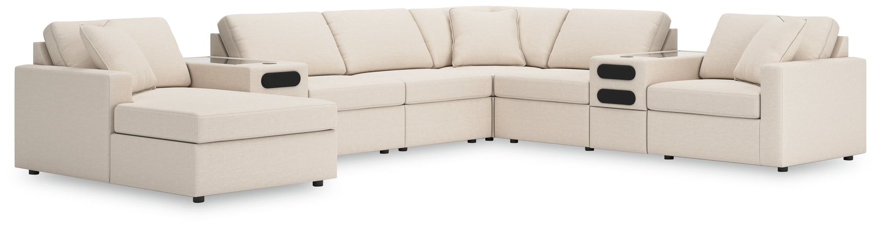 Side angle of Modmax Oyster 8-piece sectional sofa with chaise lounge