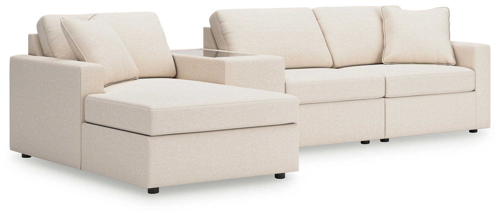 Close-up side view of Modmax performance fabric sectional sofa