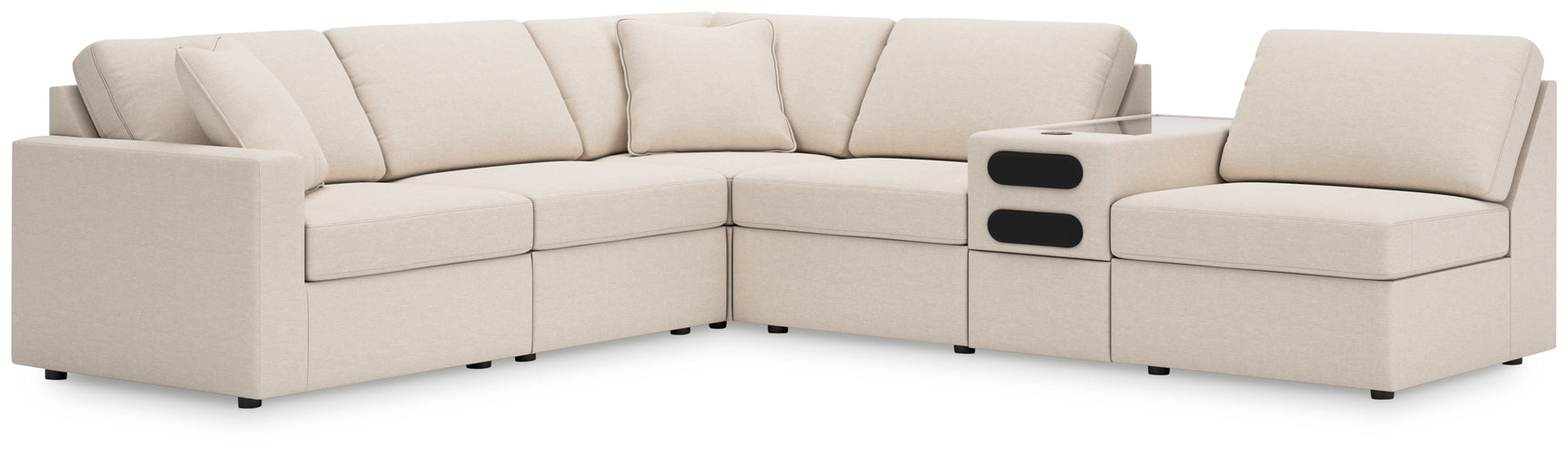 Close detail of fabric texture on Modmax Oyster Nuvella® 6-Piece Sectional sofa
