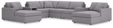 Side view of Modmax Granite Performance Fabric sectional sofa with chaise