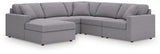 Side angle of Modmax 5-piece sectional sofa with chaise in granite fabric