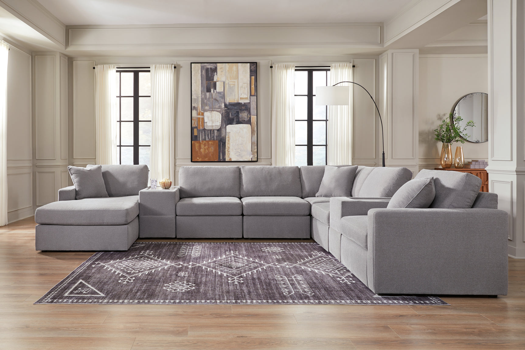 Angled sofa view emphasizing performance fabric