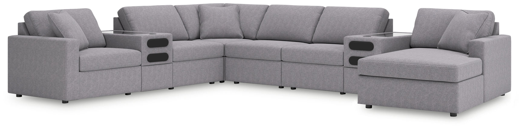 side angle of Modmax Granite 8-Piece Sectional Sofa with Audio System and Left Chaise