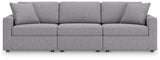 Detail view of sectional sofa showing fabric and cushions