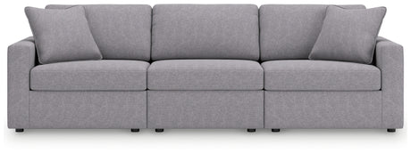 Detail view of sectional sofa showing fabric and cushions