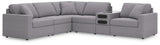 Side view of Modmax Granite 6-piece sectional sofa showing USB port and storage